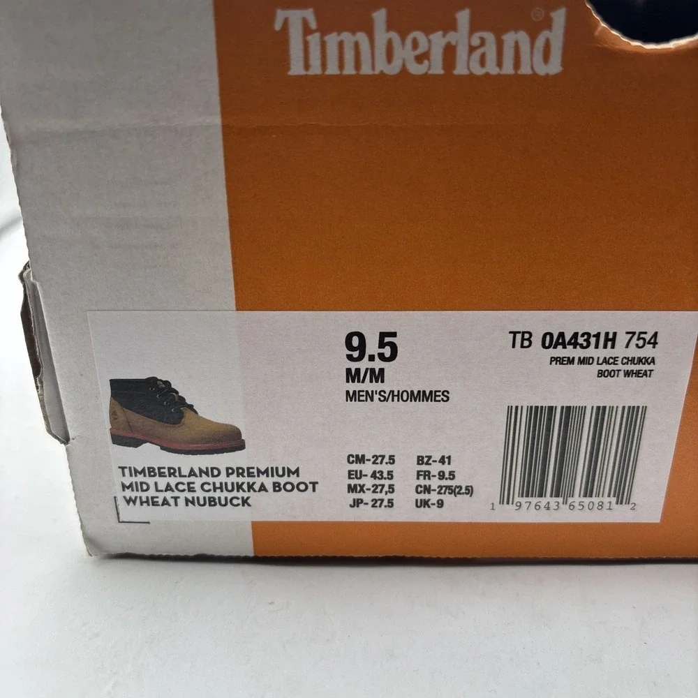Rare Mens‎ Timberland Premium Mid Lace Chukka Boot Wheat Nubuck - Size 9.5 - NIB